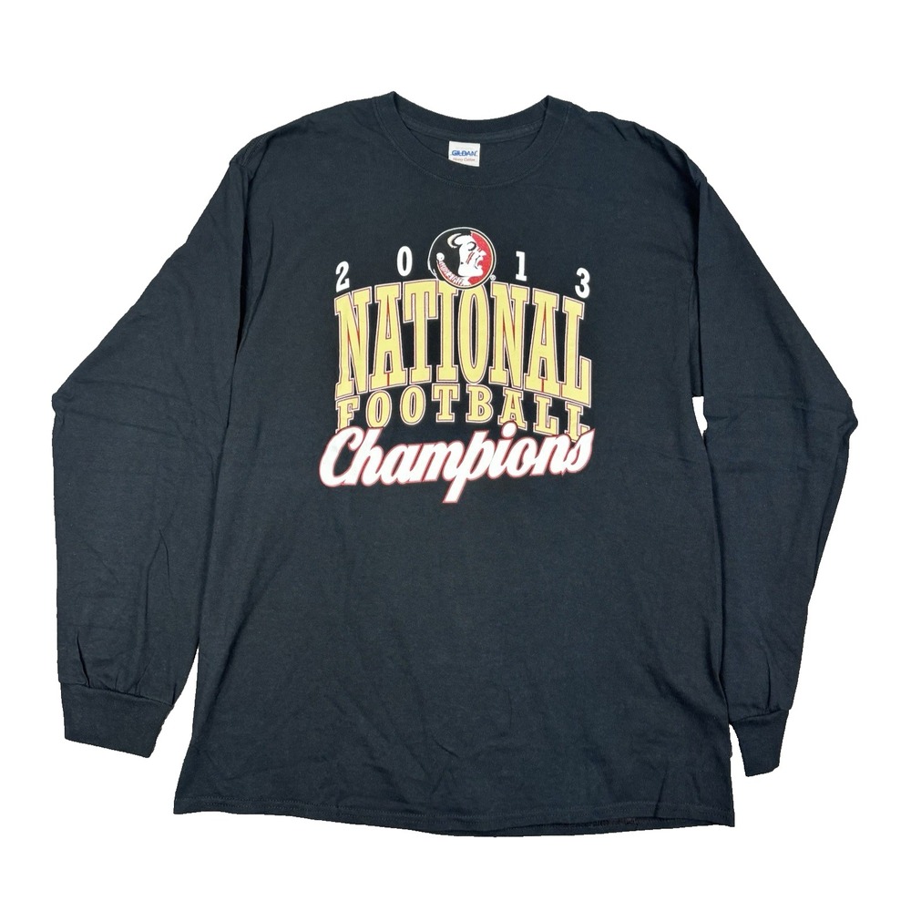 FSU Shirt Mens Large Black 2013‎ National Champions Long Sleeve Tee Heavy Cotton